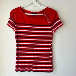 Short sleeve striped red buttons business casual size medium